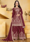 Maroon Crepe Silk Sharara Suit with Sequin and Thread Embroidery