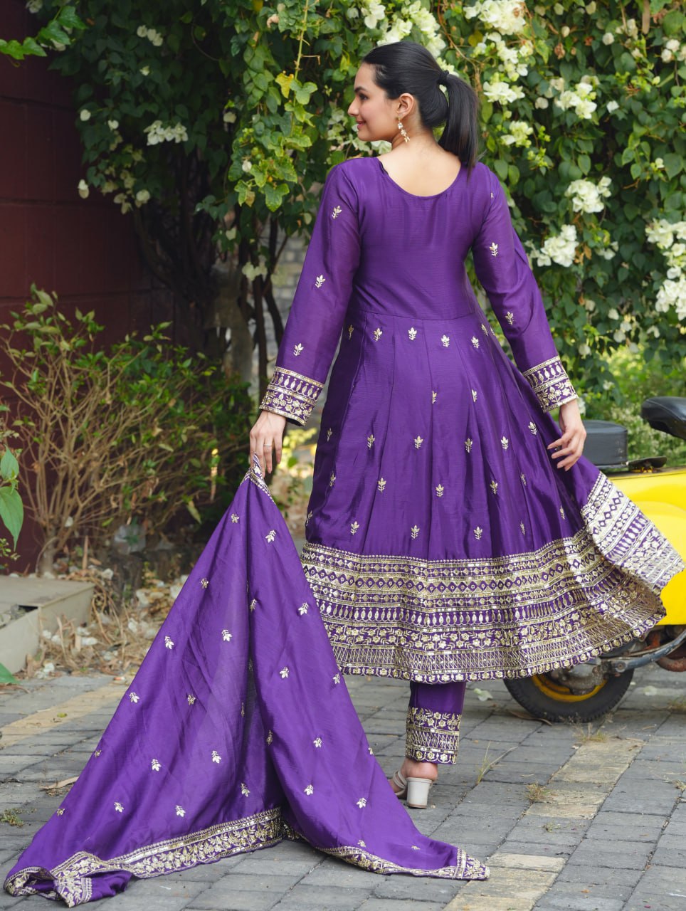Violet Chinon Silk Designer Anarkali Suit with Sequence Work