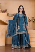 Prazu Fashion Rama Chinon Silk Sequin Embroidered Sharara Suit