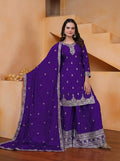 Prazu Fashion Royal Purple Chinon Silk Sequin Embroidered Sharara Suit