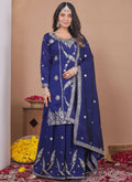 Blue Vichitra Silk Sequin Embroidered Sharara Suit Set