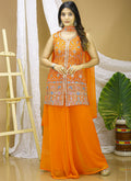 Orange Georgette Sharara Suit featuring festive sequin embroidery