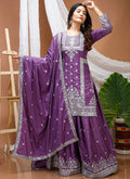 Lavender Crepe Silk Sequin Embroidered Sharara Suit