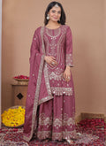 Onion Pink Crepe Silk Sequin Embroidered Sharara Suit Set