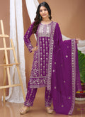 Violet Georgette Salwar Suit with Sequin and Thread Embroidery