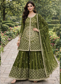 Mehendi Chinon Silk Sequin Embroidered Sharara Suit