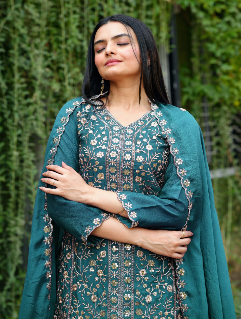 Prazu Fashion Morpich Chinon Silk Embroidered Sharara Suit