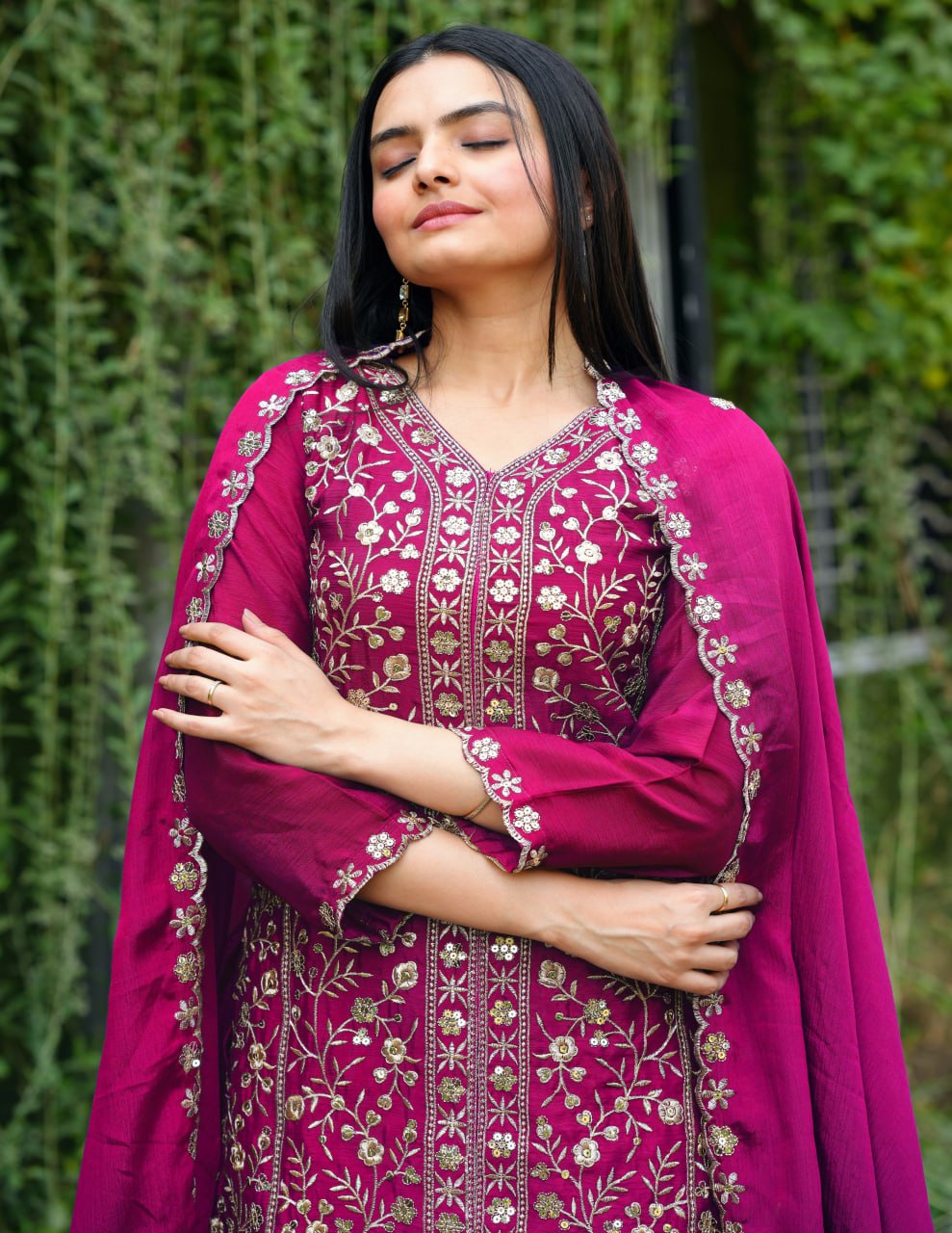 Pink Chinon Silk Sequence Embroidered Sharara Suit Set