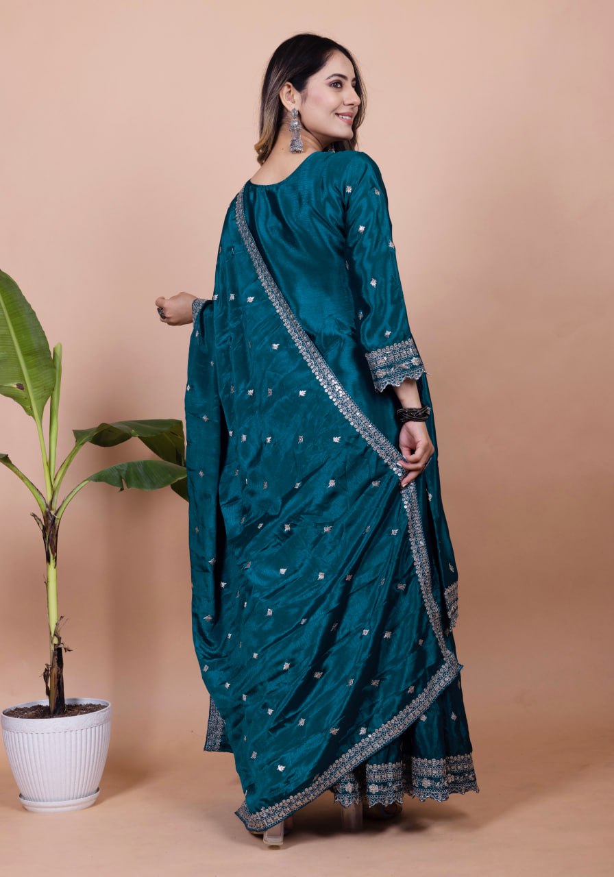Prazu Fashion Rama Chinon Silk Sequence Embroidered Sharara Suit