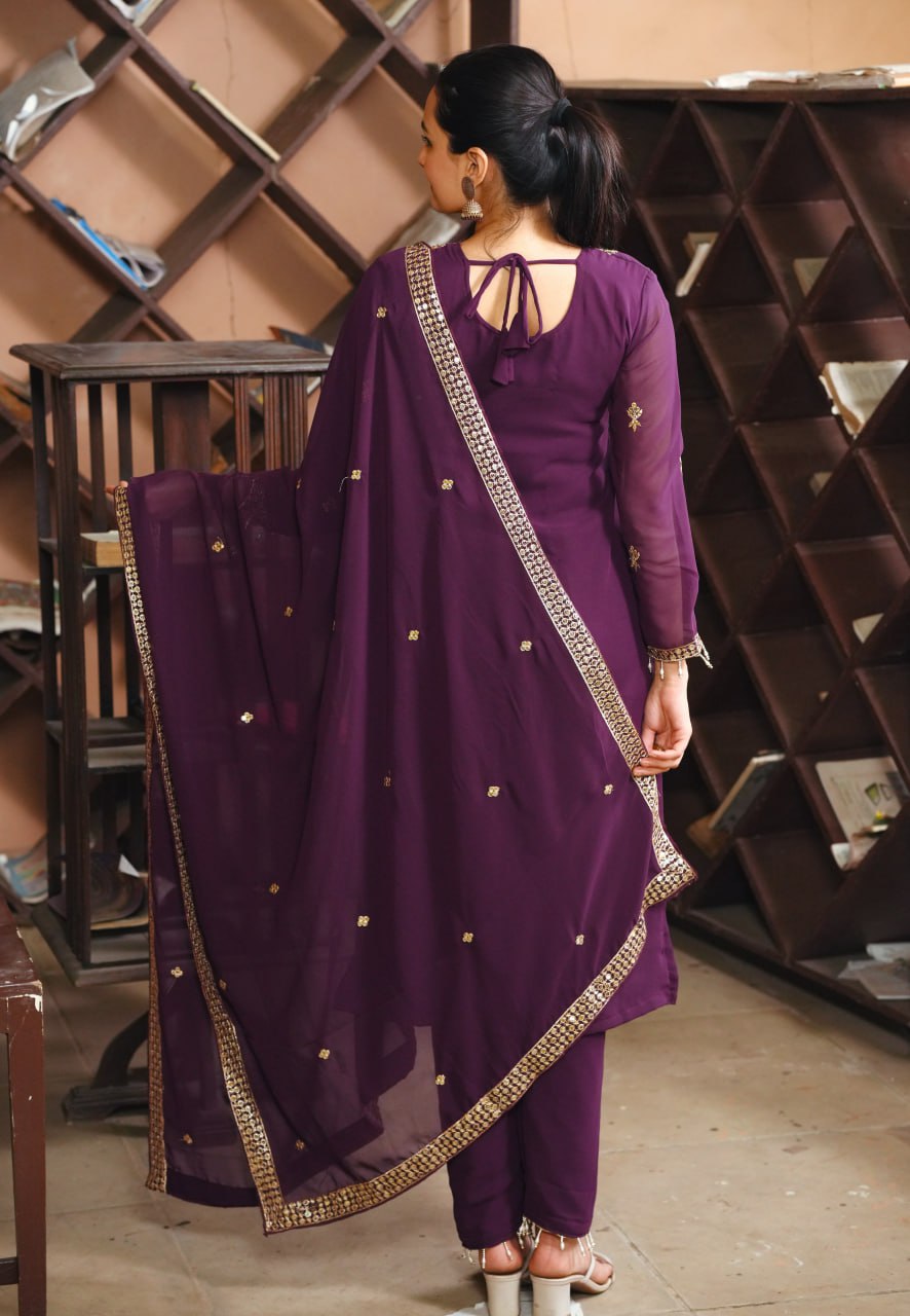 Dark Purple Fox Georgette Salwar Suit with Sequence Work