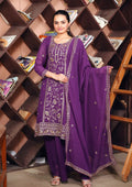 Purple Fox Georgette Sharara Suit with heavy sequence embroidery and matching dupatta