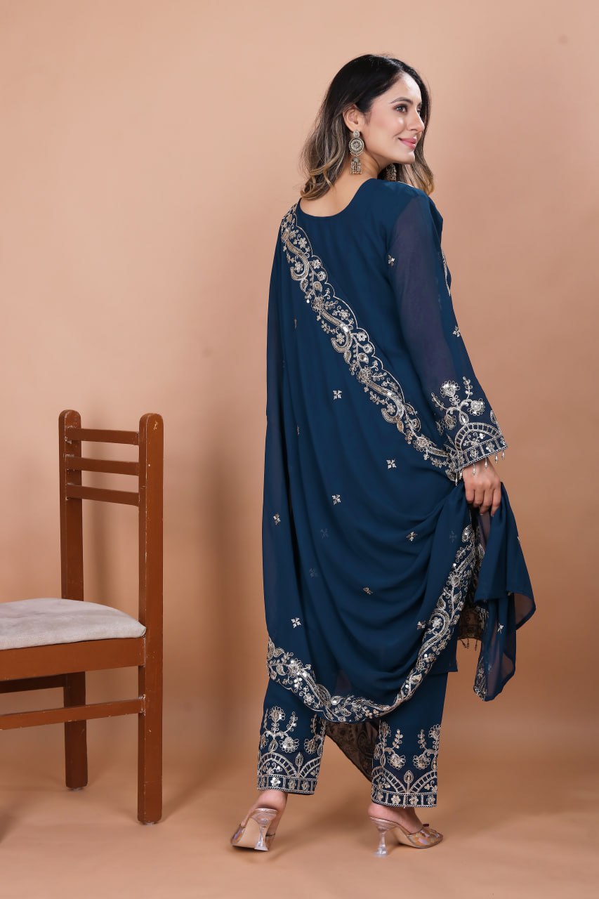 Blue Fox Georgette Salwar Suit with Sequence Embroidery