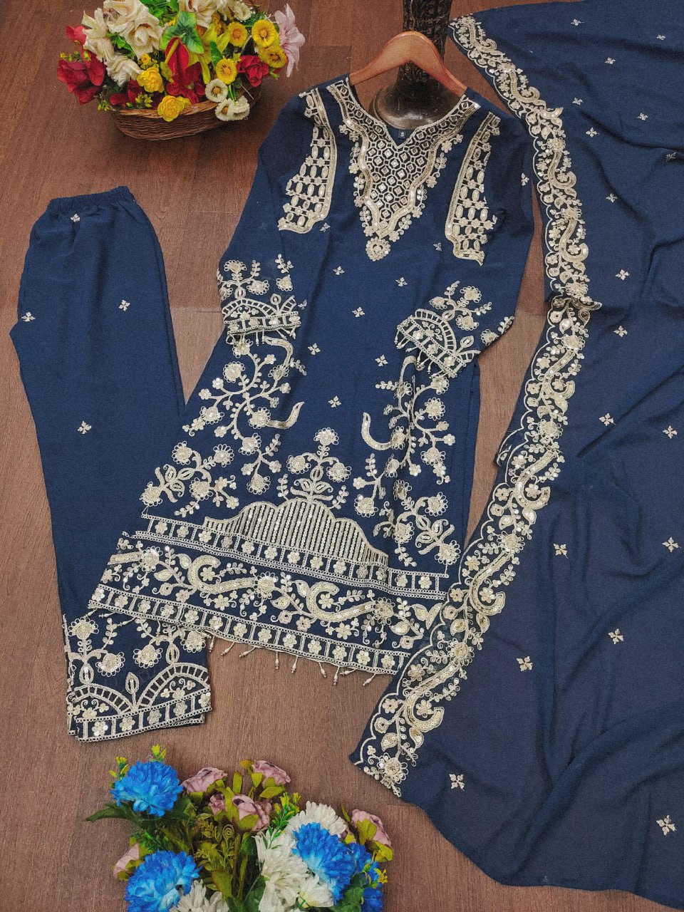 Blue Fox Georgette Salwar Suit with Sequence Embroidery