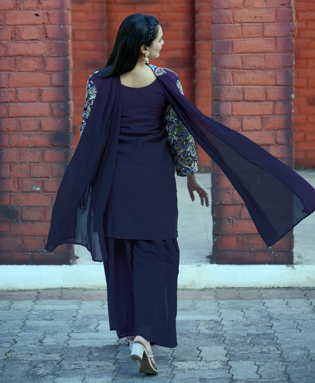 Prazu Fashion Blue Tapeta Silk With Fusing Embroidered Sharara Suit
