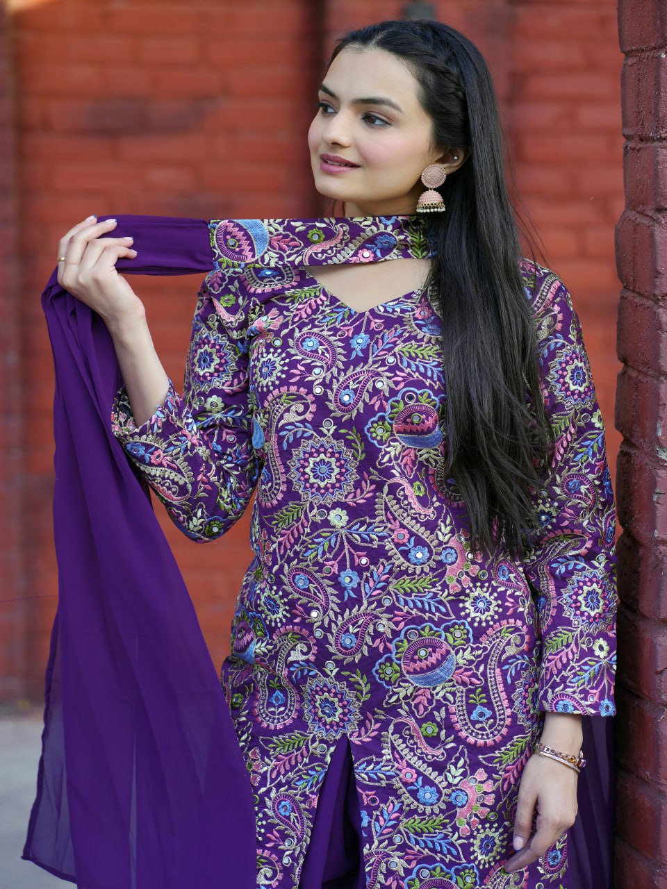 Violet Tapeta Silk Embroidered Sharara Suit with Mirror Work