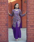 Violet Tapeta silk top with mirror and sequence work paired with a Georgette sharara