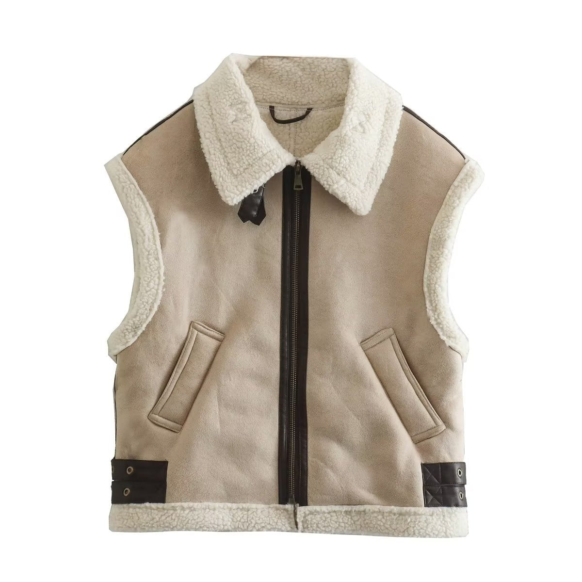 Women's Harajuku Faux Leather & Shearling Lapel Vest - Warm & Stylish - Image 3