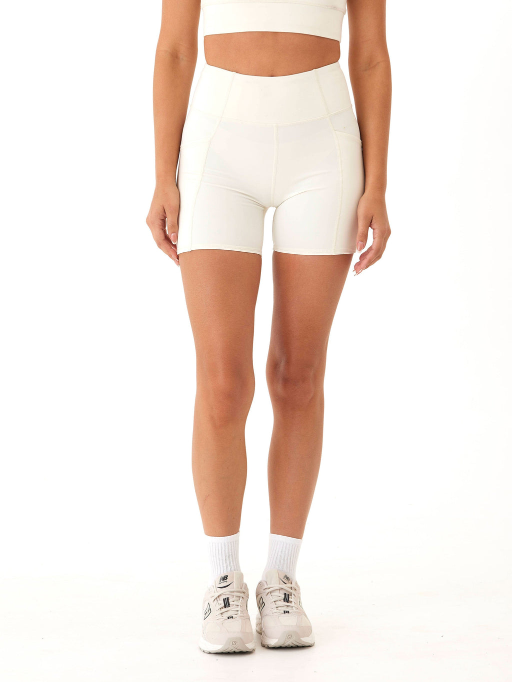 Rita High-Rise 5" Pocket Bike Shorts - Solid Cream Athletic Wear