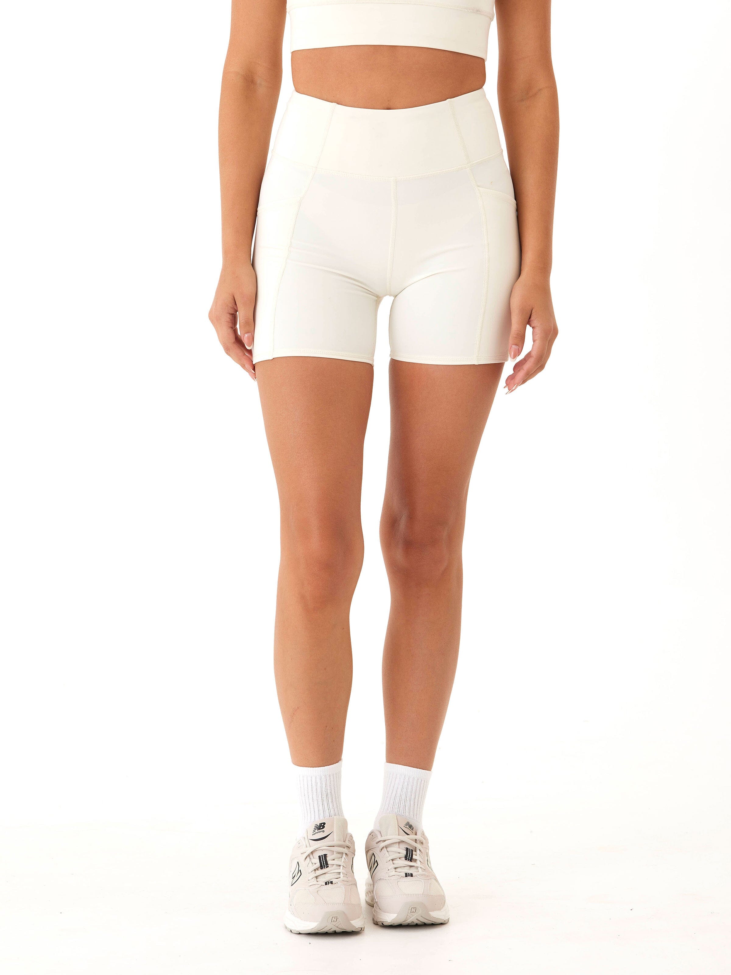 Rita High-Rise 5" Pocket Bike Shorts - Solid Cream Athletic Wear
