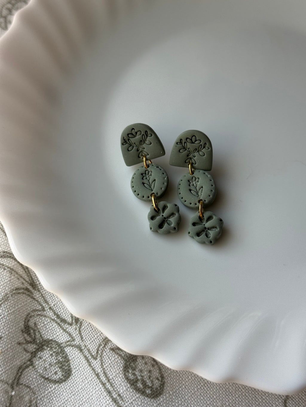 Primrose Sage Polymer Clay Earrings - 14K Gold Plated