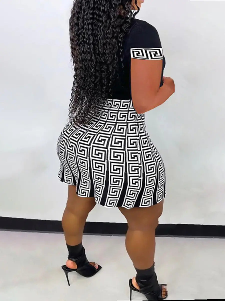 Women's Geometric Print Two-Piece Skirt Set