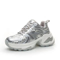 White Silver Sequined Platform Lace-Up Chunky Sneakers - Image 3