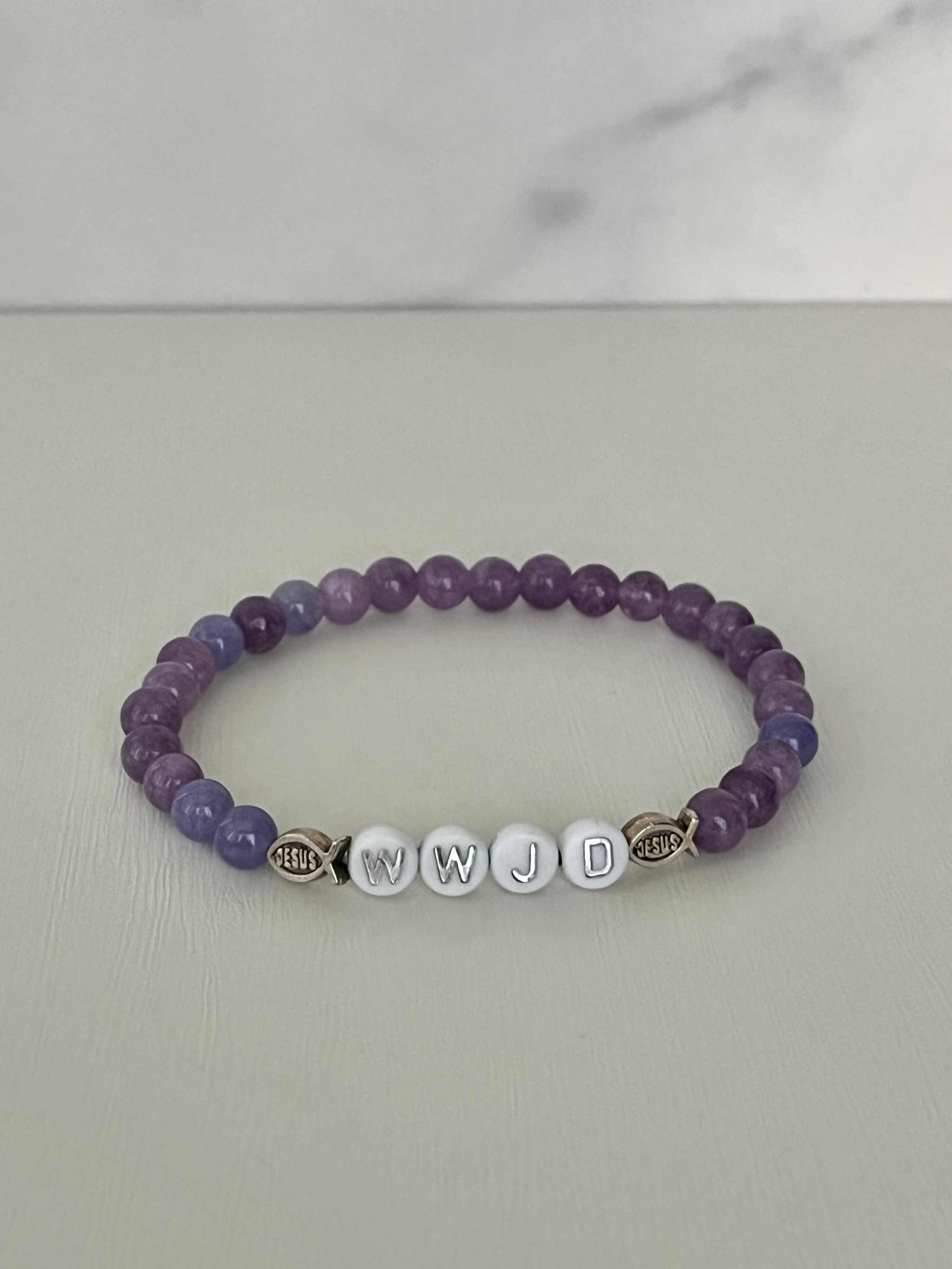 WWJD Faith Bead Bracelet Glass Pearl and Natural Stone