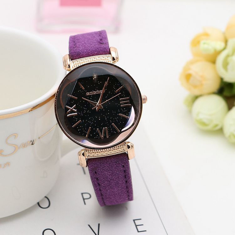 Women's Rose Gold Starry Dial Leather Strap Fashion Watch - Image 5