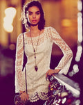 2021 hot sale flower pattern long sleeve loose hook beach dress women's hollow out sexy lace dress elegant sexy lace beach dress
