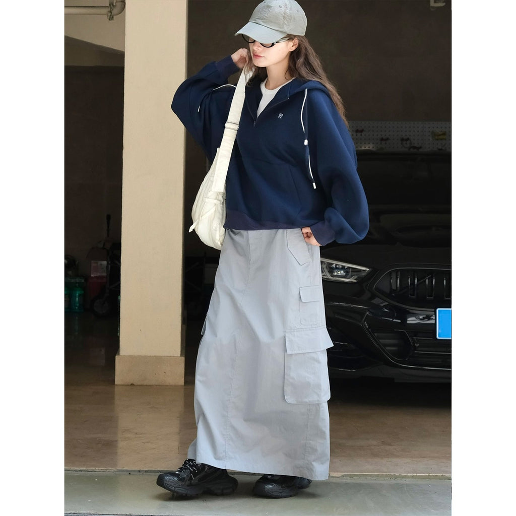 Gray Workwear Maxi Skirt - Soft, Breathable, & H-Version Style - Image 2