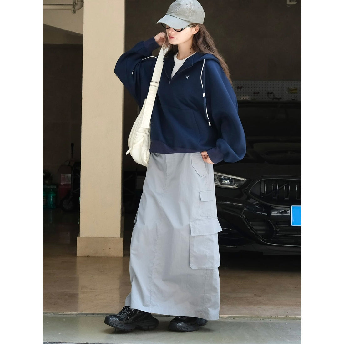 Gray Workwear Maxi Skirt - Soft, Breathable, & H-Version Style - Image 2