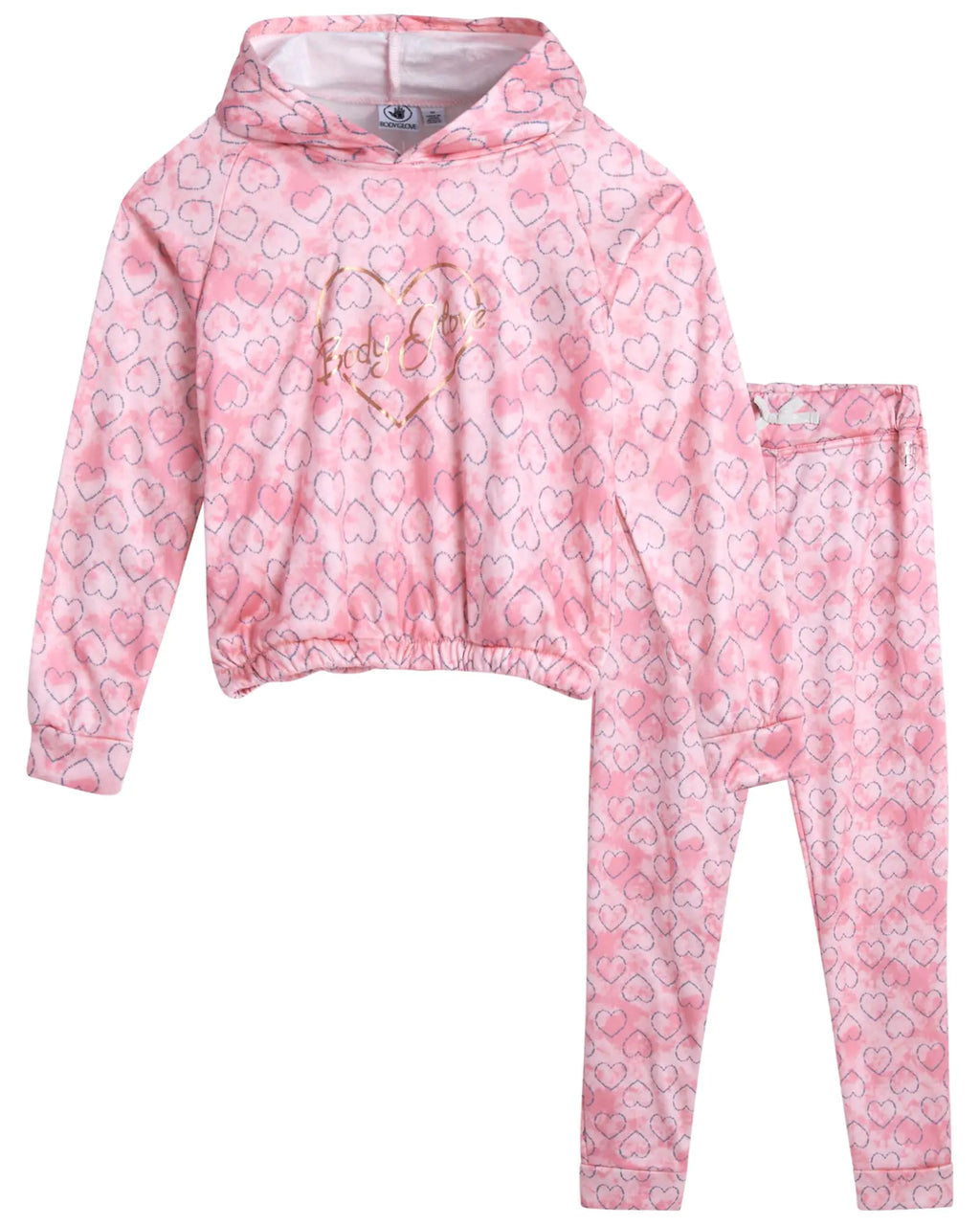 Body Glove Girls Fleece Jog Set - 2 Piece Cozy Fleece Pullover Hoodie and Jogger Sweatpants (Size: 7-12) Size 7 Light Pink Hearts