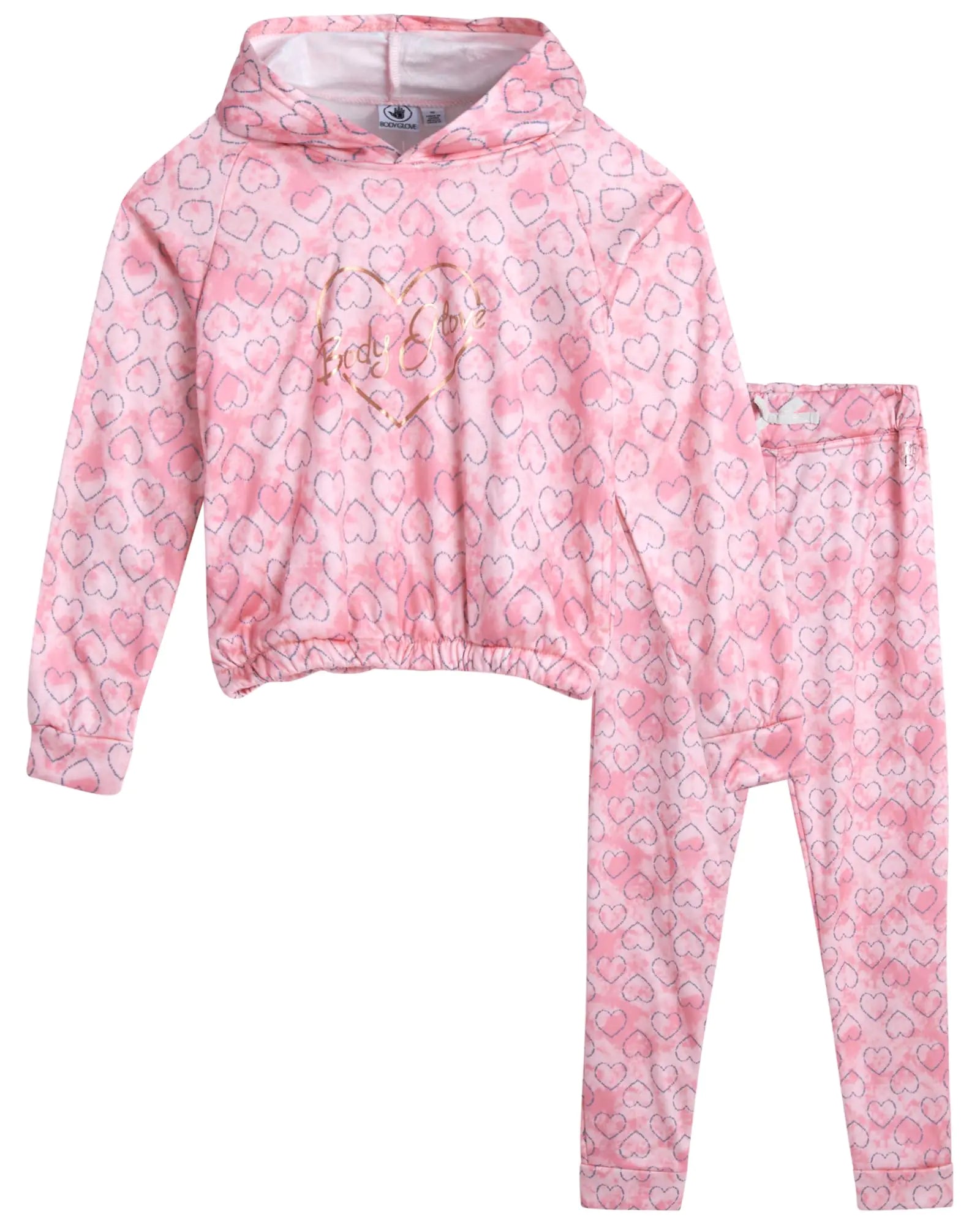 Body Glove Girls Fleece Jog Set - 2 Piece Cozy Fleece Pullover Hoodie and Jogger Sweatpants (Size: 7-12) Size 7 Light Pink Hearts