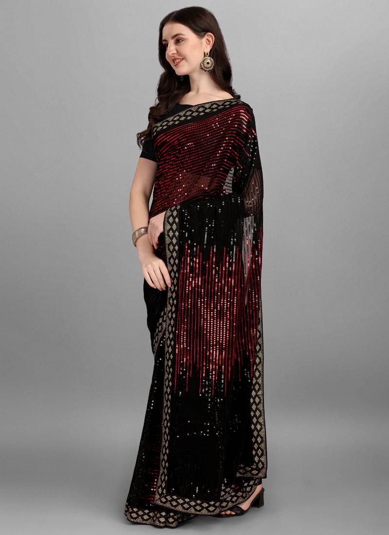 Red Heavy Georgette Saree with Sequin Embroidery