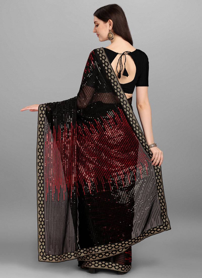 Red Heavy Georgette Saree with Sequin Embroidery