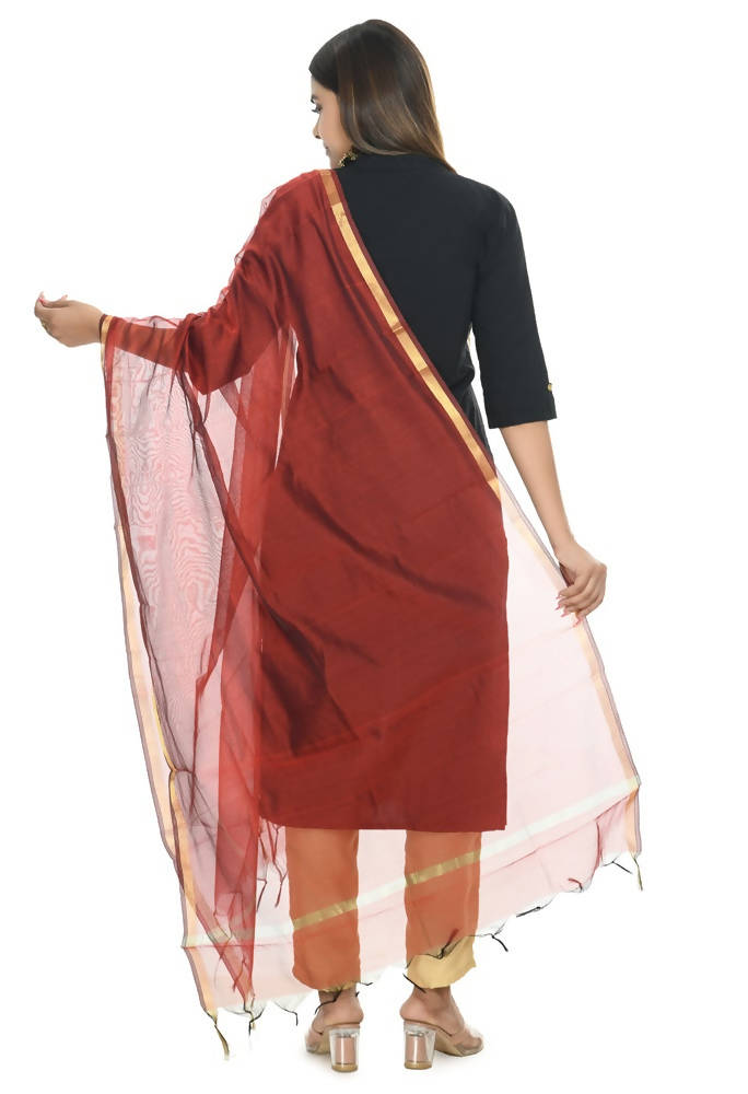 Maroon Chanderi Dupatta with Banarsi Piping Border