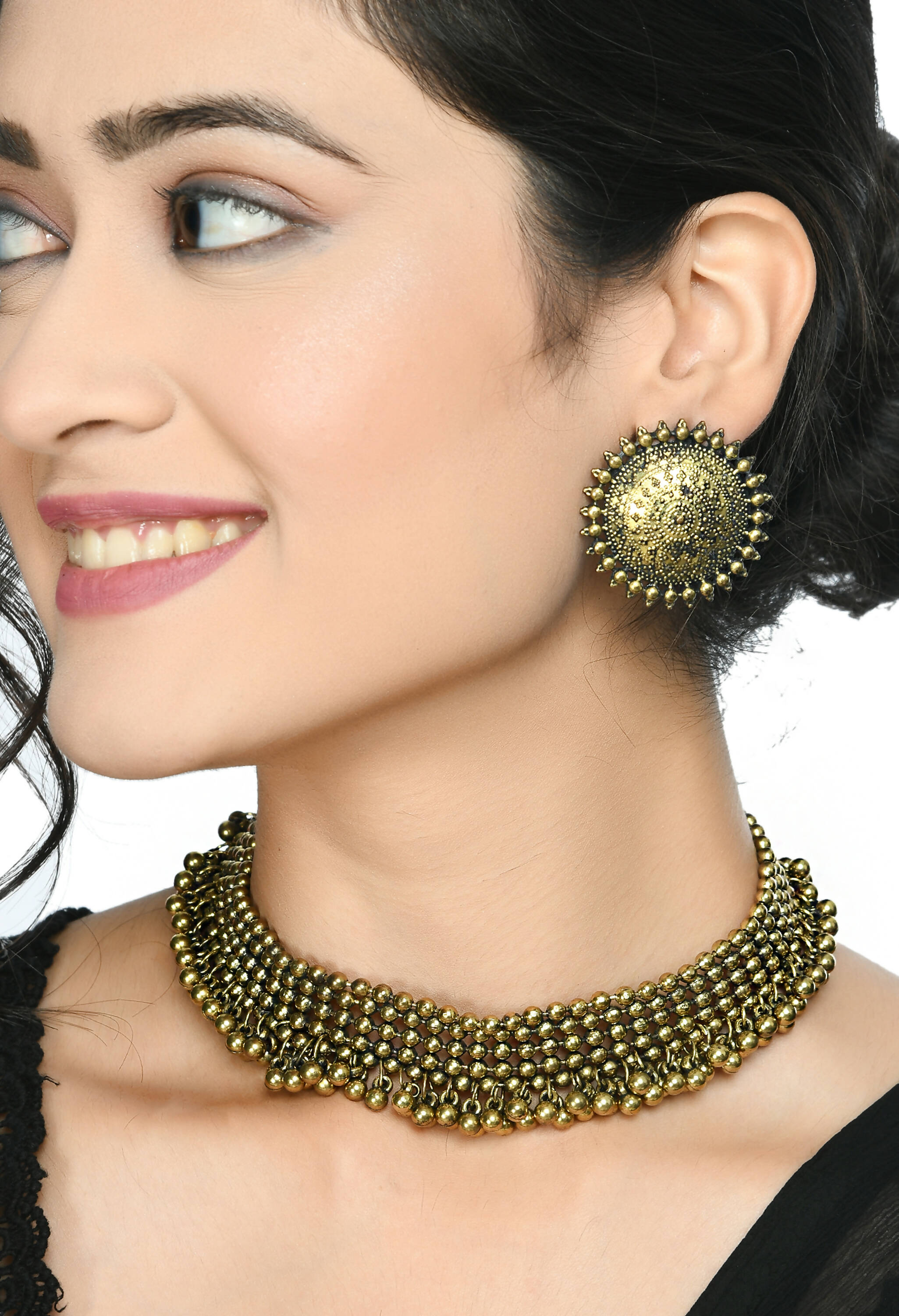 Gold-Polished Ghungroo Choker Set Oxidised Brass Jewelry