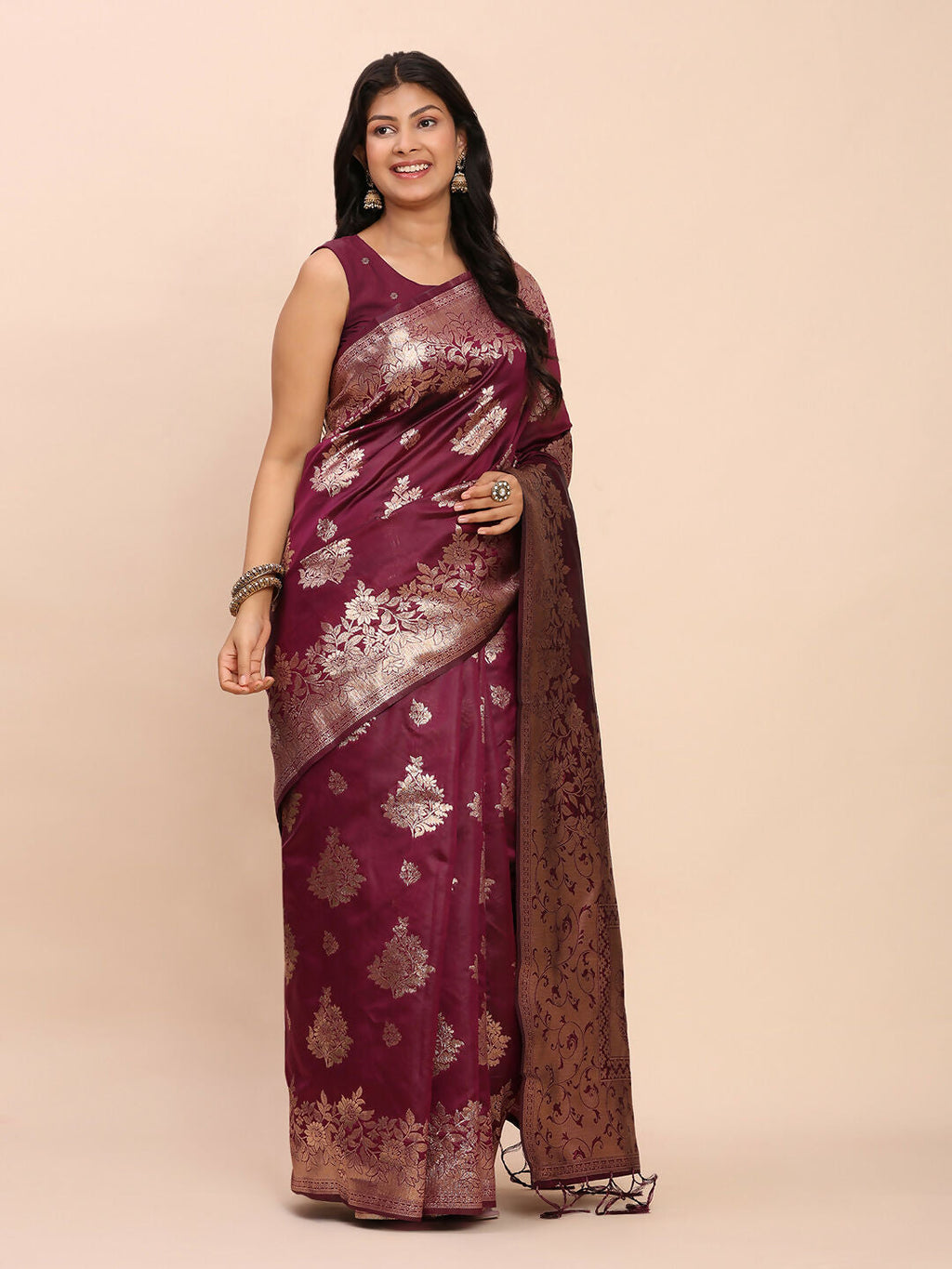 Purple Banarasi Silk Saree with Matching Blouse Piece