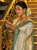 Sea Green Banarasi Silk Saree with matching blouse piece, elegant traditional drape