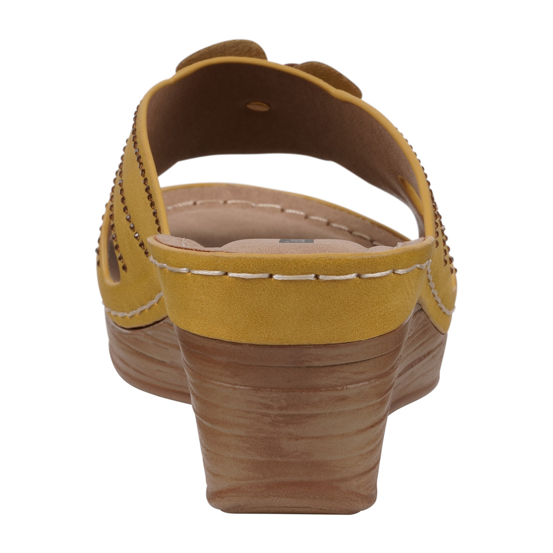 Women's Fiora Yellow Floral Wedge Sandals with Cutout Detail