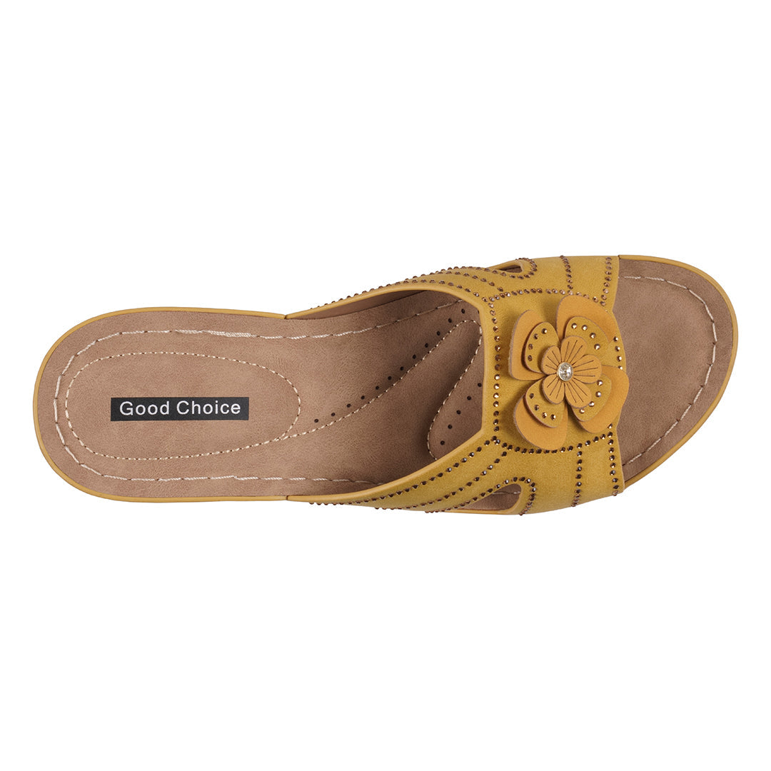 Women's Fiora Yellow Floral Wedge Sandals with Cutout Detail