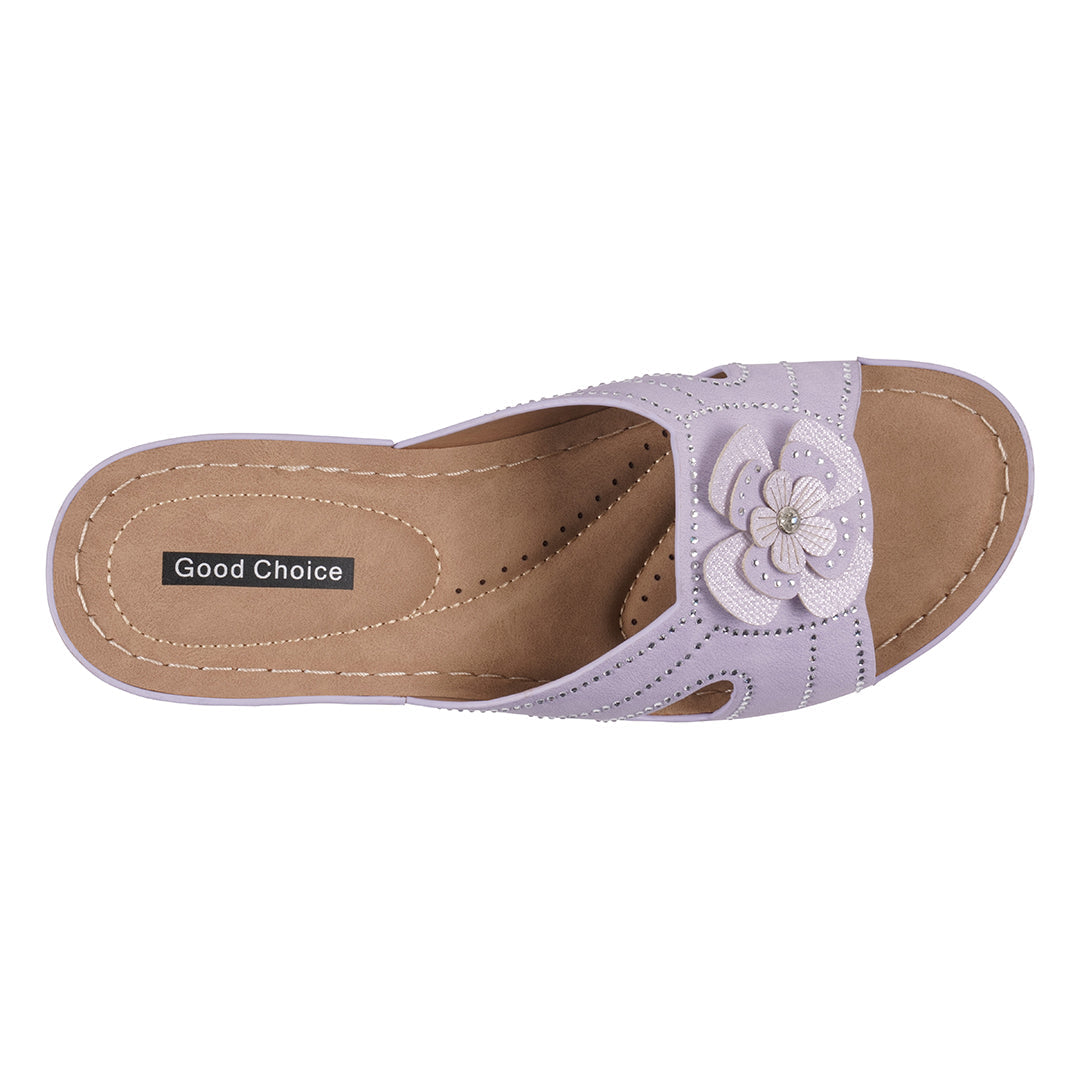 Women's Fiora Lilac Floral Wedge Sandals with Cutout Detail