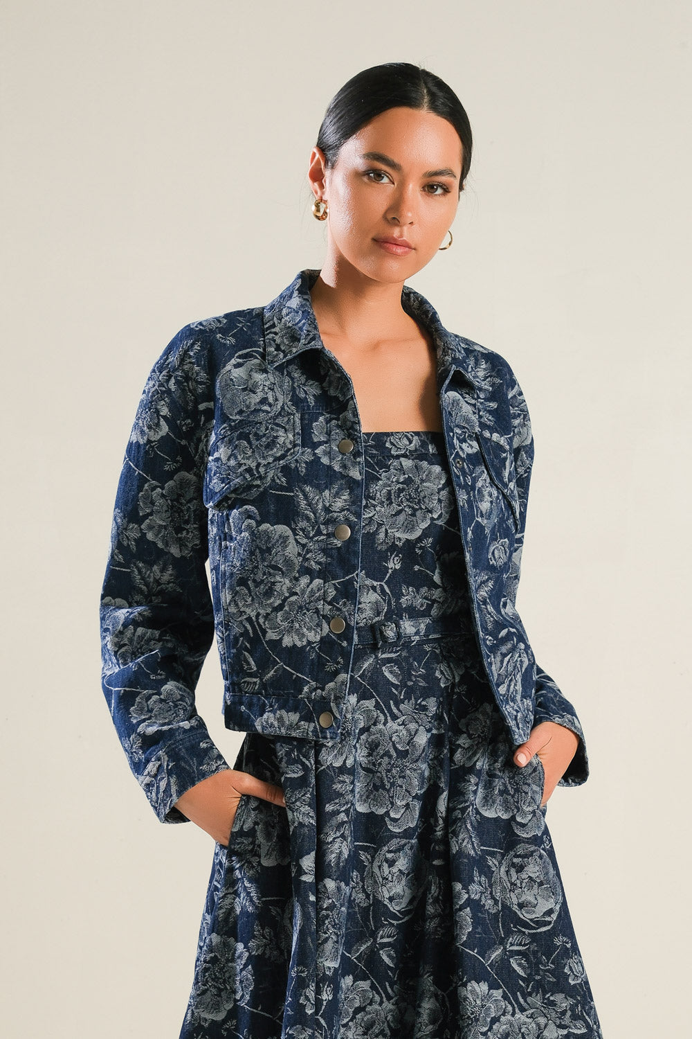 Jacquard Denim Button Down Jacket
