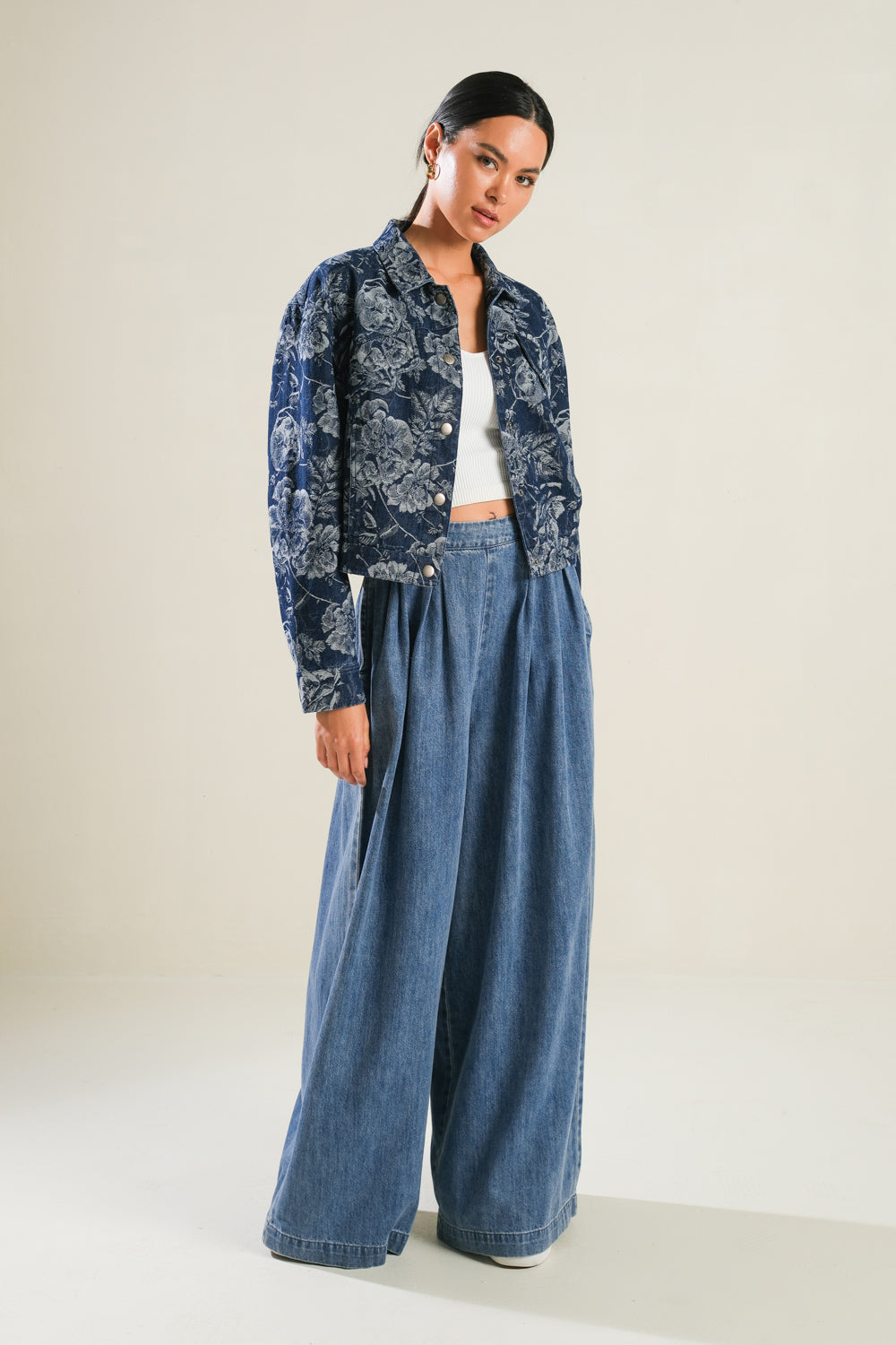 Jacquard Denim Button Down Jacket
