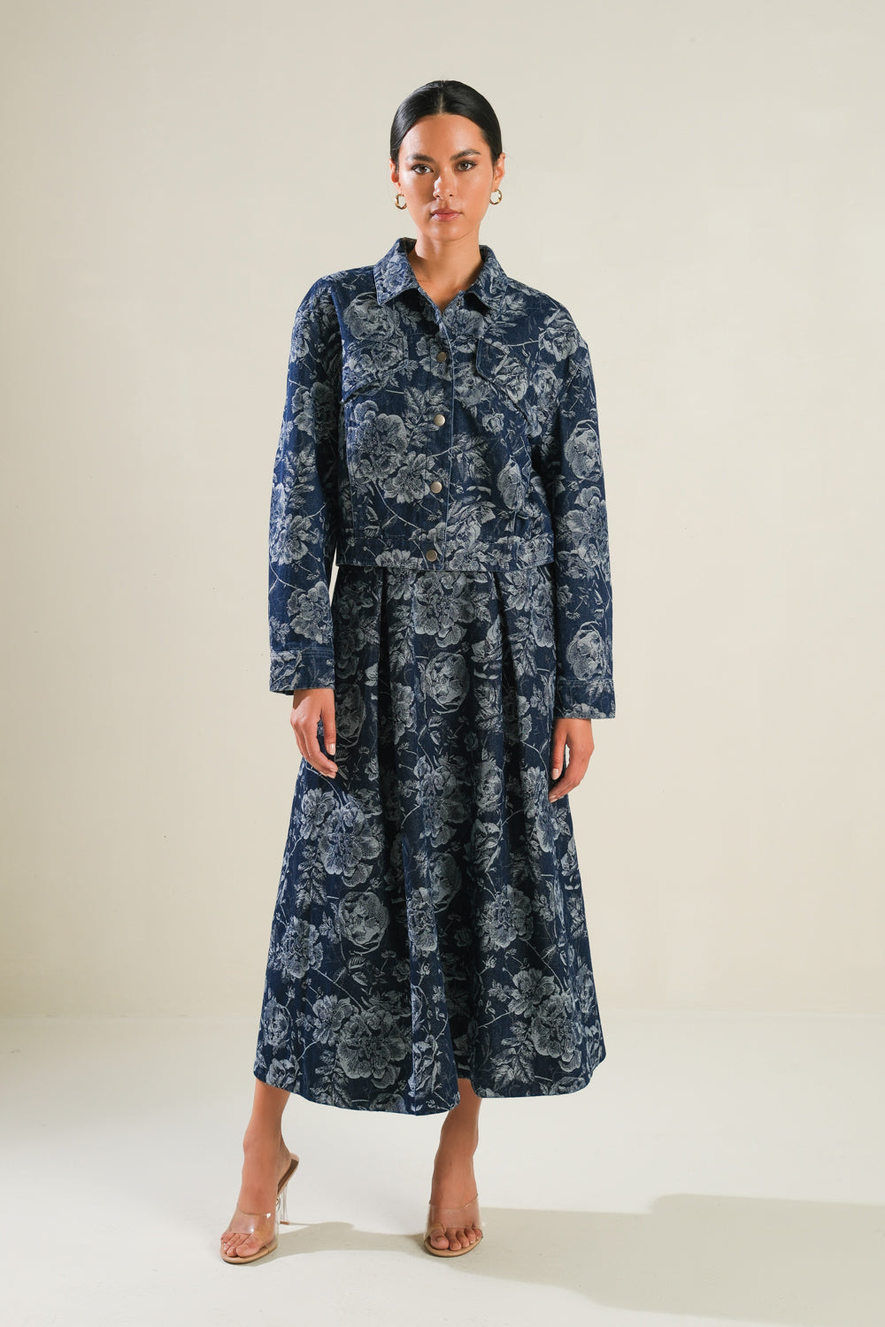 Jacquard Denim Button Down Jacket