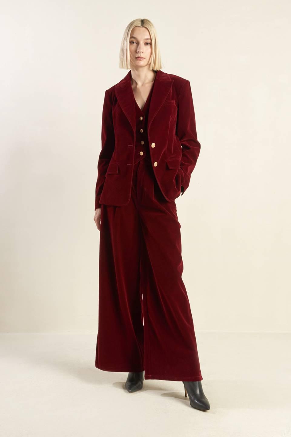 Coy Charm Velvet Blazer in Deep Burgundy Red