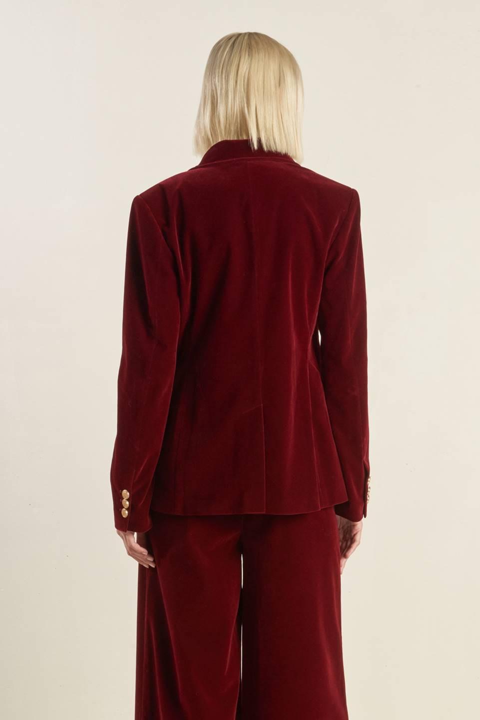 Coy Charm Velvet Blazer in Deep Burgundy Red