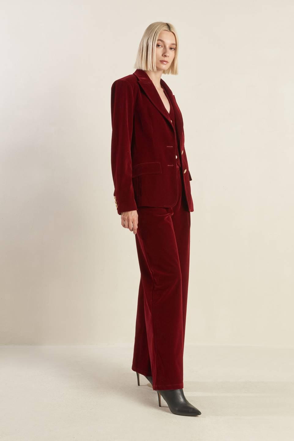 Coy Charm Velvet Blazer in Deep Burgundy Red