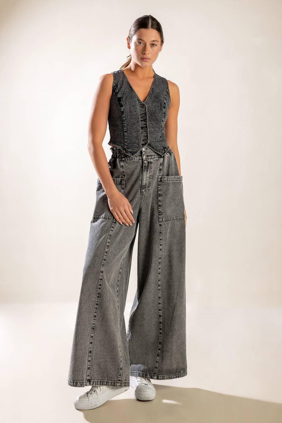 City Acid Wash Denim Vest Sleeveless Button Up Top - Image 5