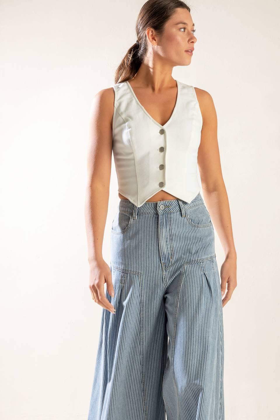 The Lily's Secret Cropped Denim Vest in White